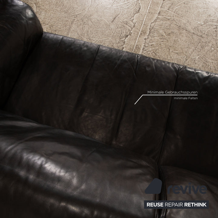Rolf Benz leather two-seater black sofa couch