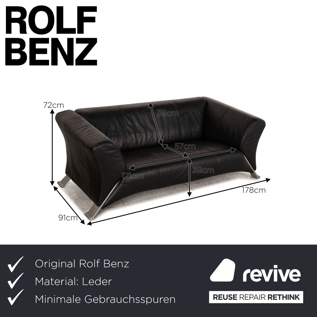 Rolf Benz leather two-seater black sofa couch