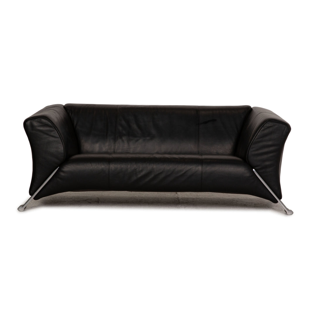 Rolf Benz leather two-seater black sofa couch