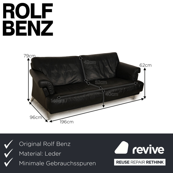 Rolf Benz leather two-seater black sofa couch