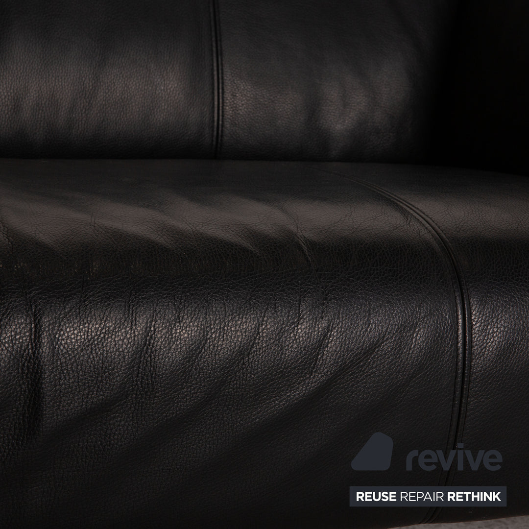 Rolf Benz leather two-seater black sofa couch