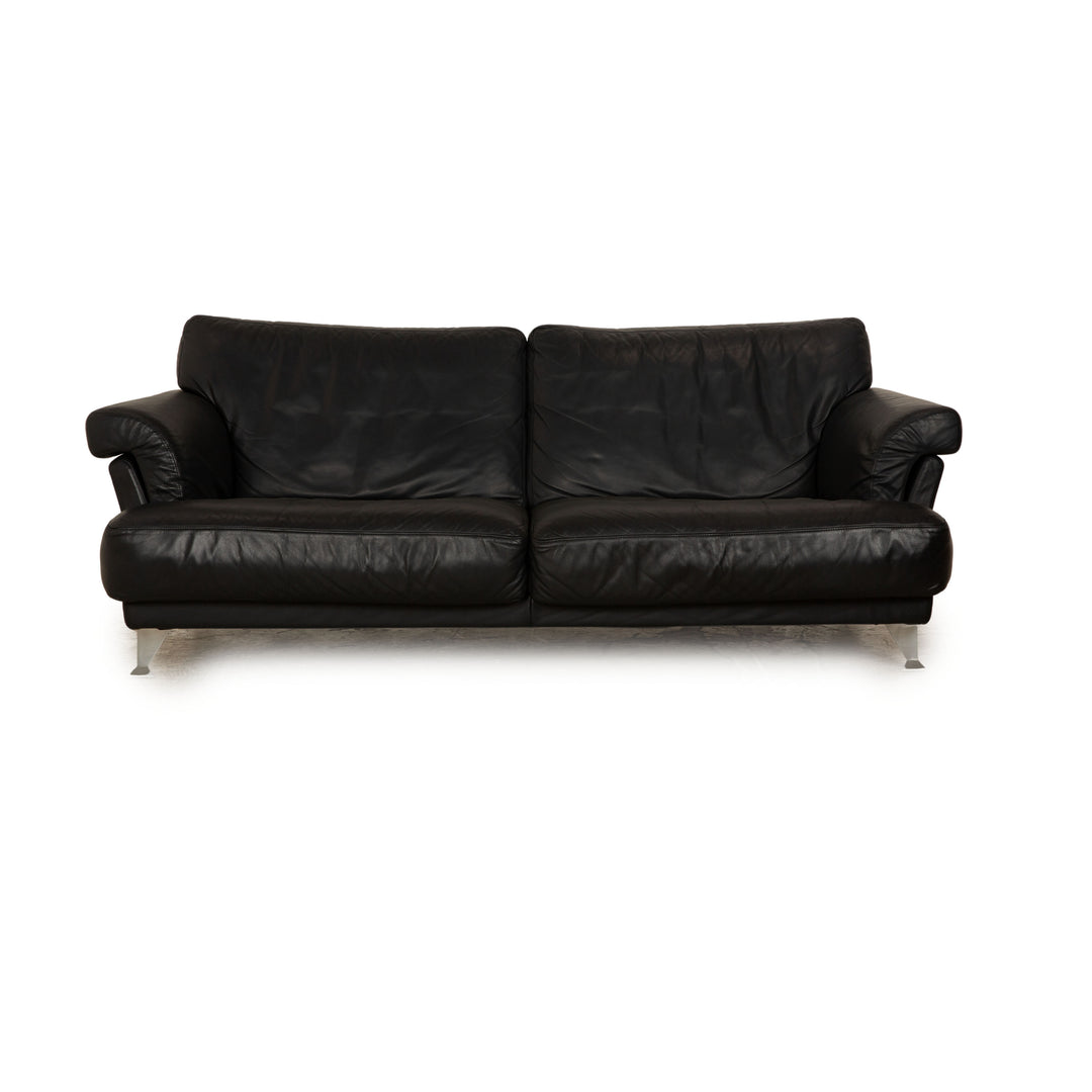 Rolf Benz leather two-seater black sofa couch