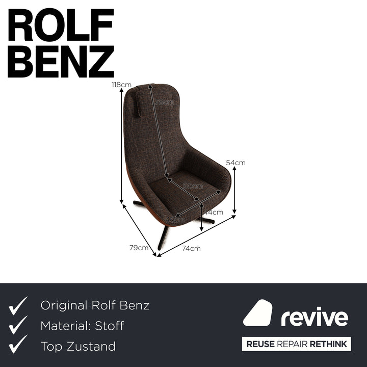 Rolf Benz MEG fabric armchair gray including stool high-back chair