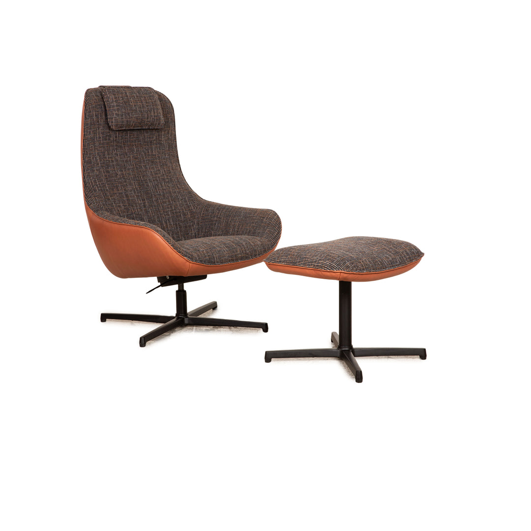 Rolf Benz MEG fabric armchair gray including stool high-back chair