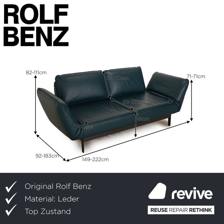 Rolf Benz Mera 386 Leder Zweisitzer Blau Petrol manuelle Funktion Sofa Couch