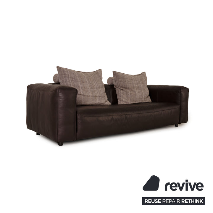 Rolf Benz Mio Leder Sofa Garnitur Dunkelbraun Dreisitzer Sessel Hocker