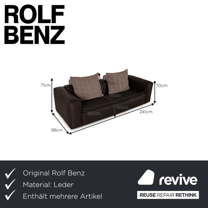 Rolf Benz Mio Leder Sofa Garnitur Dunkelbraun Dreisitzer Sessel Hocker