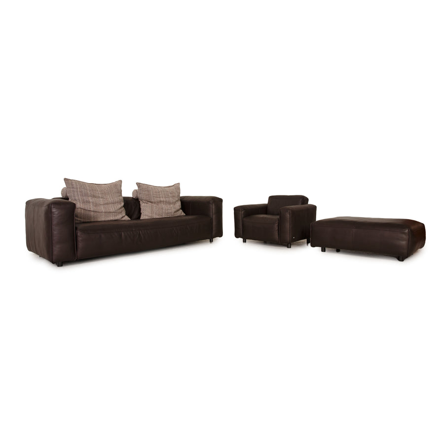 Rolf Benz Mio Leder Sofa Garnitur Dunkelbraun Dreisitzer Sessel Hocker