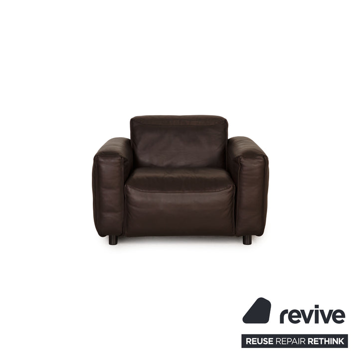 Rolf Benz Mio Leder Sofa Garnitur Dunkelbraun Dreisitzer Sessel Hocker