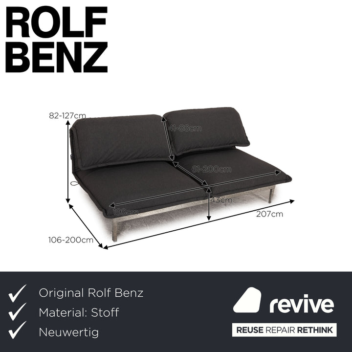 Rolf Benz Nova Stoff Zweisitzer Grau Dunkelgrau Sofa Couch Funktion Neubezug