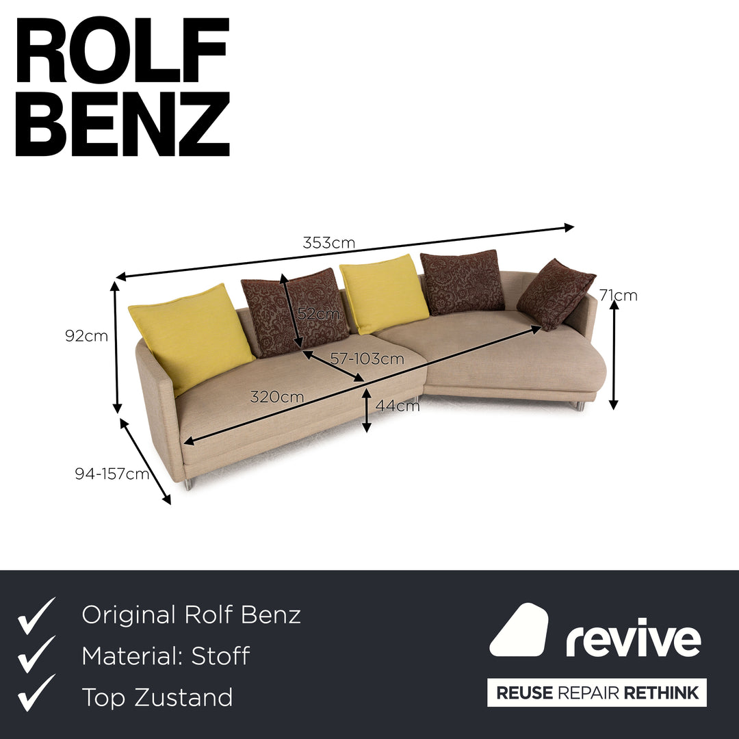 Rolf Benz Onda fabric sofa beige corner sofa couch recamier right