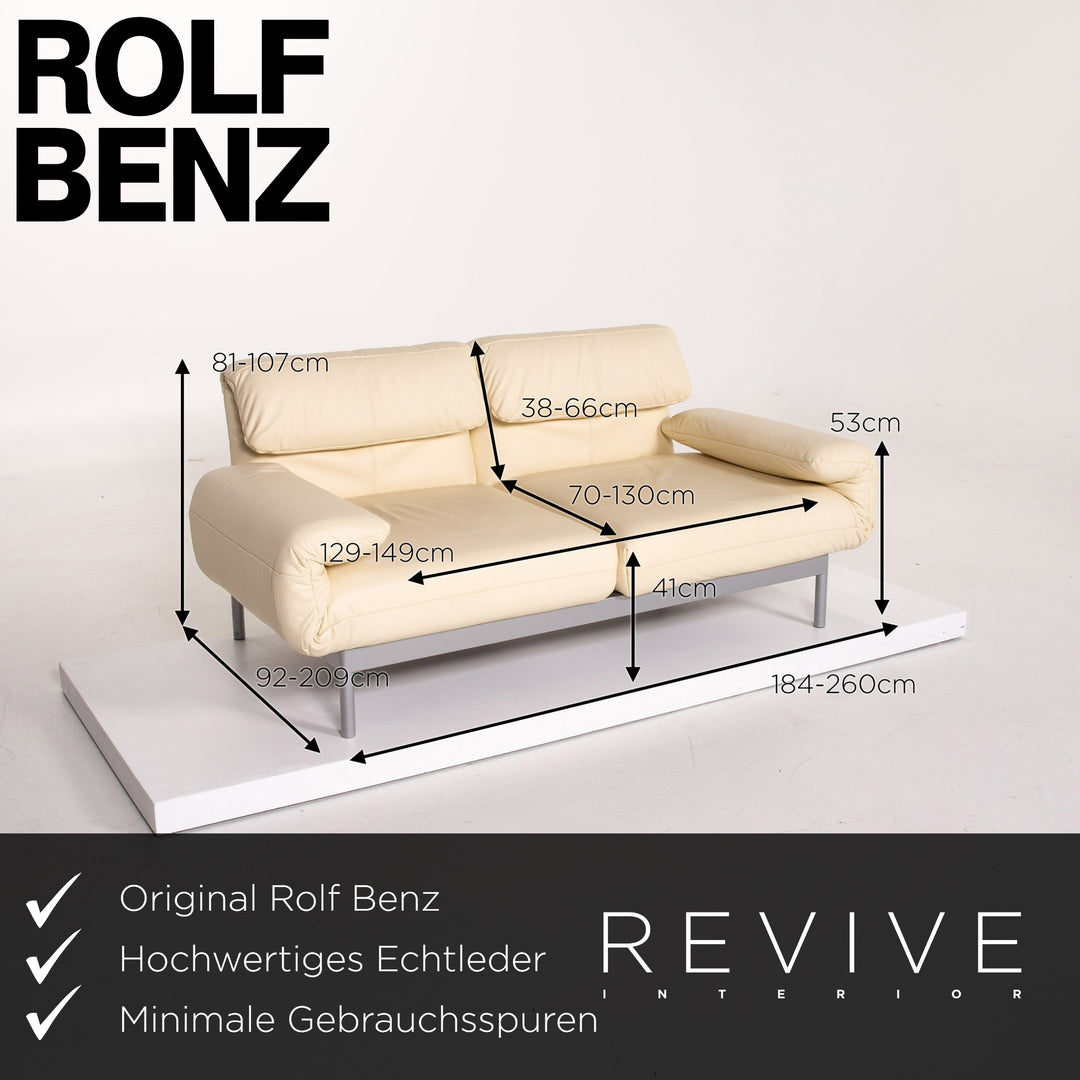 Rolf Benz Plura Beige Leder Sofa Creme Zweisitzer Funktion Schlaffunktion Schlafsofa Couch #13852