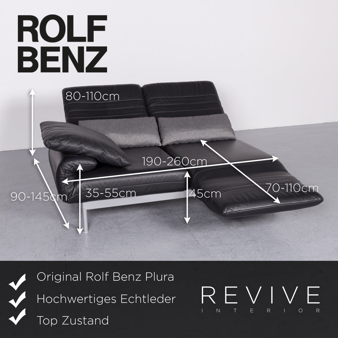 Rolf Benz Plura designer leather sofa black two-seater feature #7128