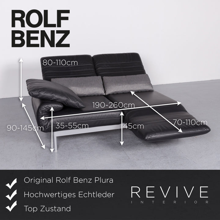 Rolf Benz Plura designer leather sofa black two-seater feature #7128