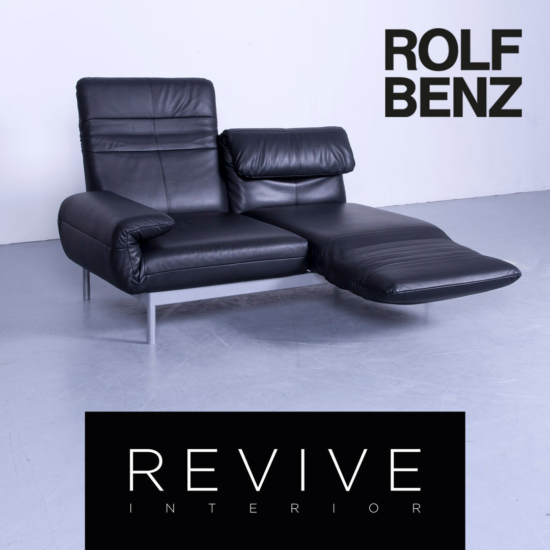 Rolf Benz Plura designer leather sofa black two-seater relax couch genuine leather #4918