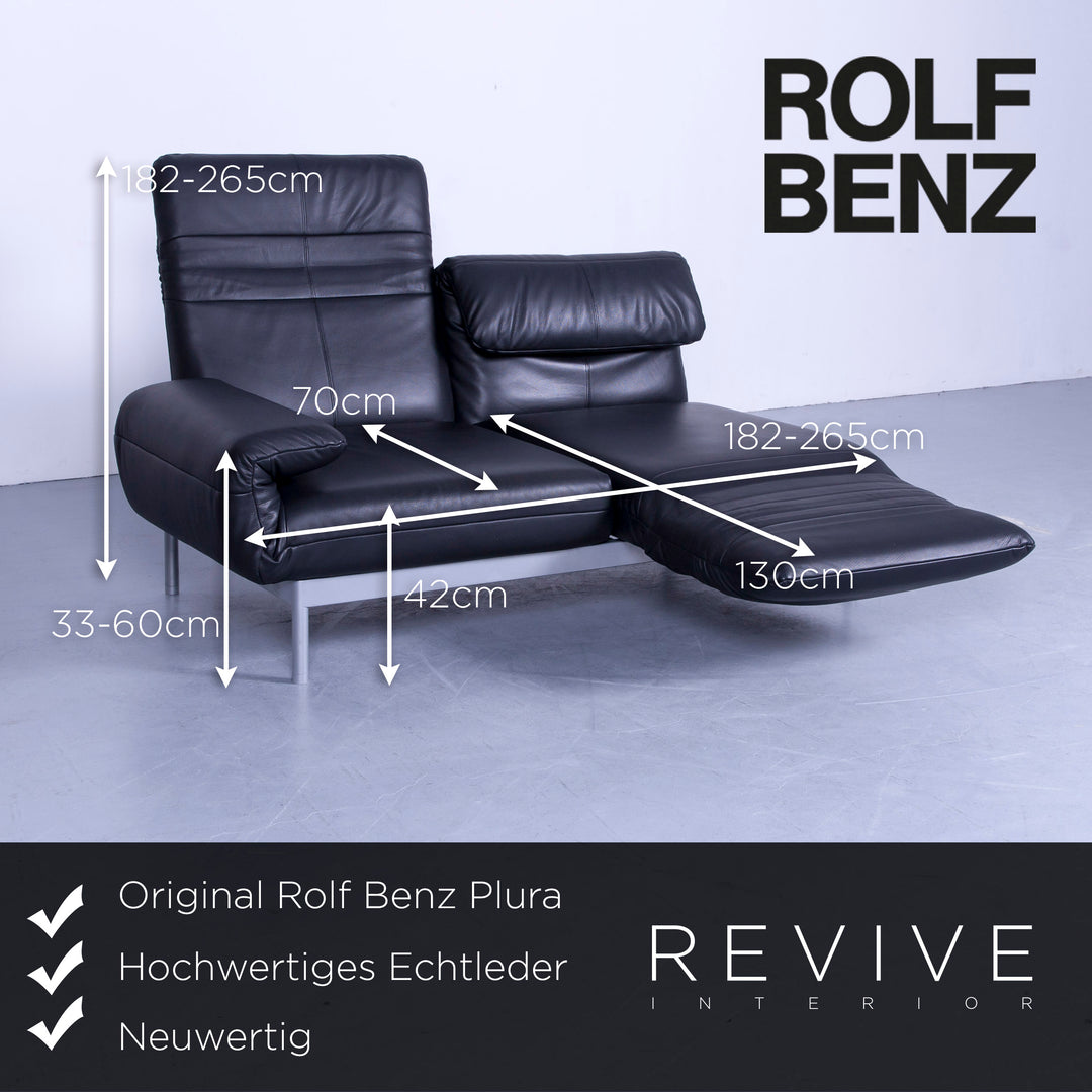 Rolf Benz Plura designer leather sofa black two-seater relax couch genuine leather #4918