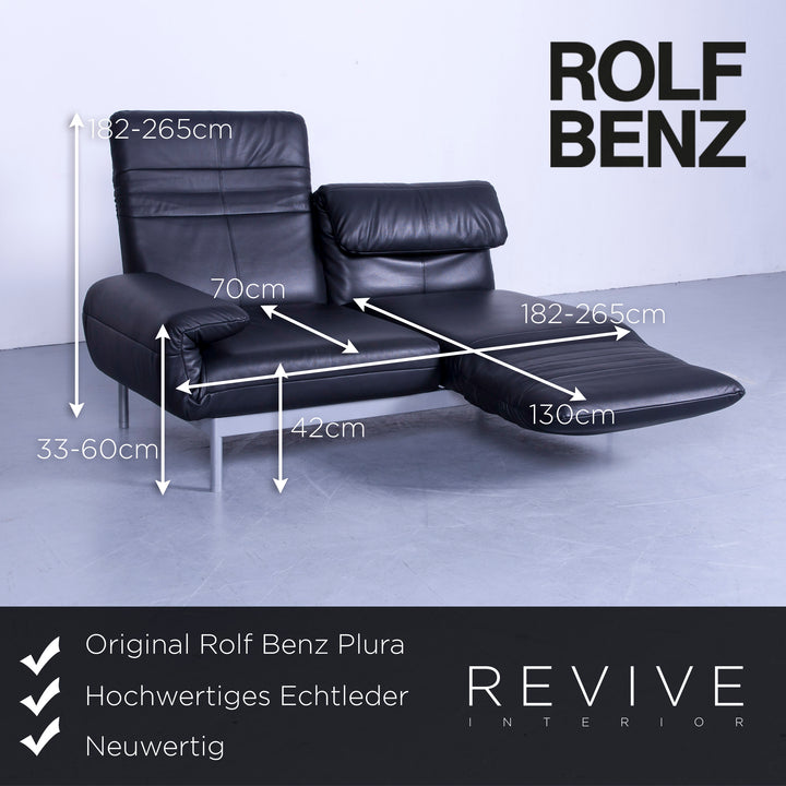 Rolf Benz Plura designer leather sofa black two-seater relax couch genuine leather #4918