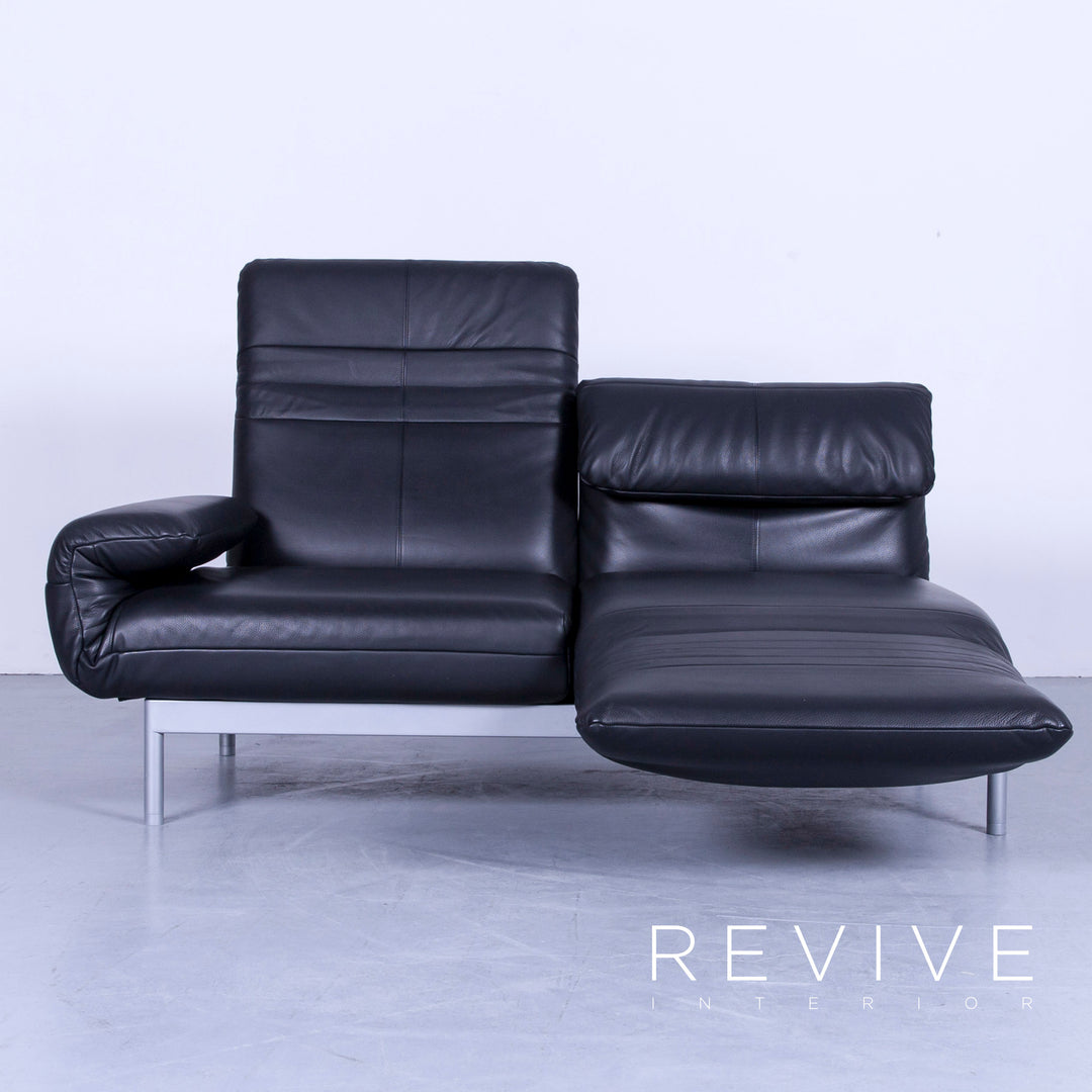 Rolf Benz Plura designer leather sofa black two-seater relax couch genuine leather #4918