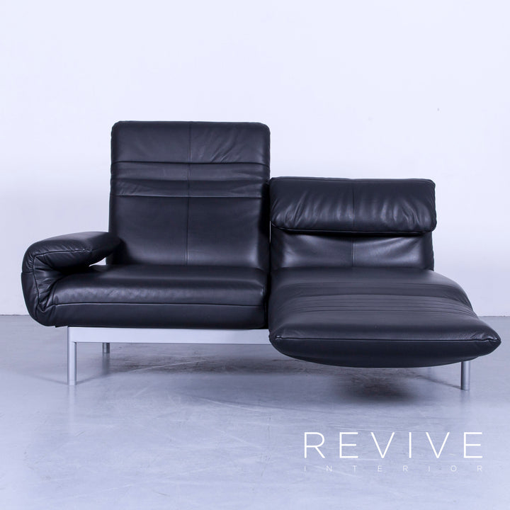 Rolf Benz Plura designer leather sofa black two-seater relax couch genuine leather #4918