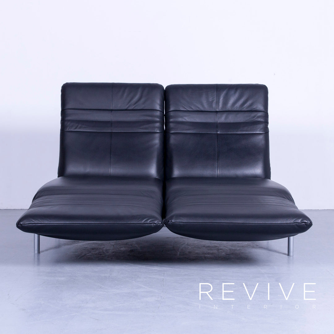 Rolf Benz Plura designer leather sofa black two-seater relax couch genuine leather #4918