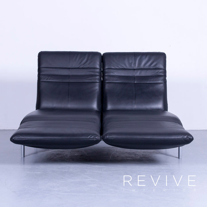 Rolf Benz Plura designer leather sofa black two-seater relax couch genuine leather #4918