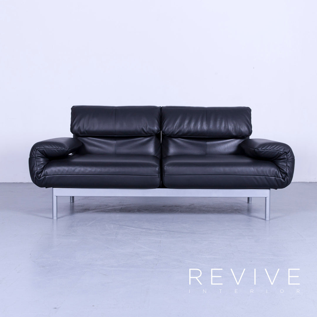 Rolf Benz Plura designer leather sofa black two-seater relax couch genuine leather #4918