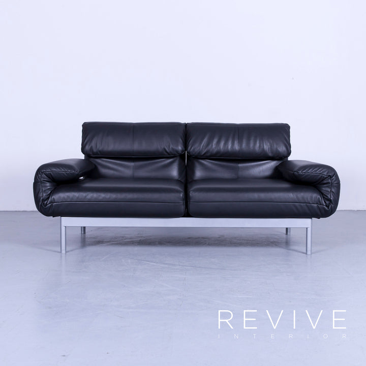 Rolf Benz Plura designer leather sofa black two-seater relax couch genuine leather #4918