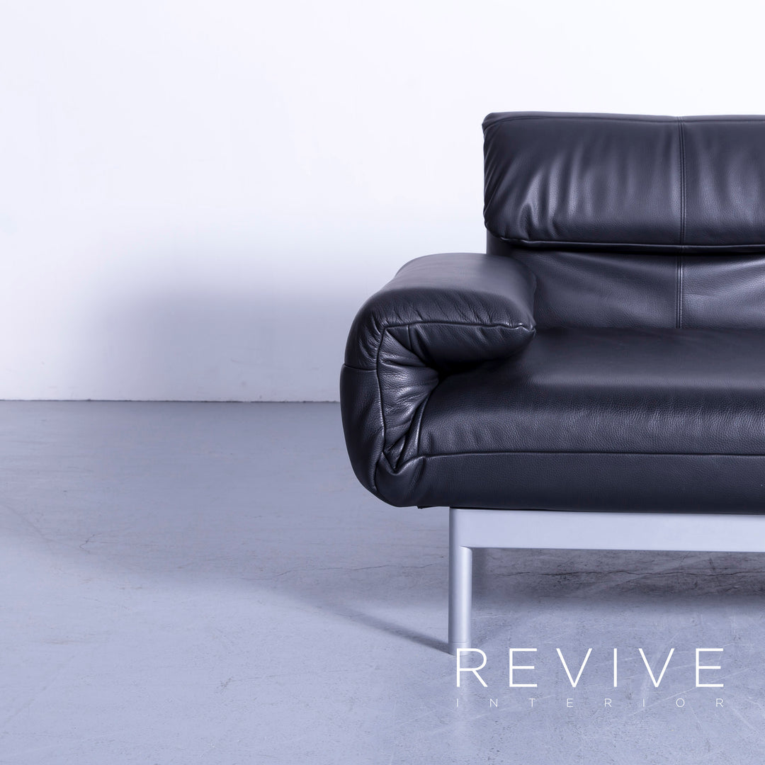 Rolf Benz Plura designer leather sofa black two-seater relax couch genuine leather #4918