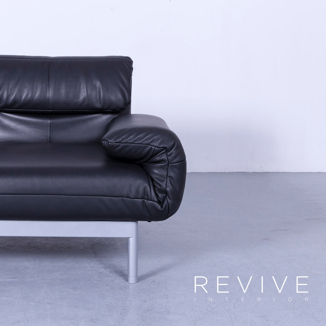 Rolf Benz Plura designer leather sofa black two-seater relax couch genuine leather #4918