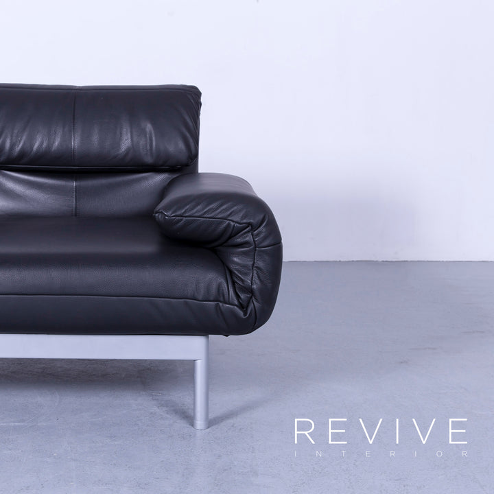 Rolf Benz Plura designer leather sofa black two-seater relax couch genuine leather #4918