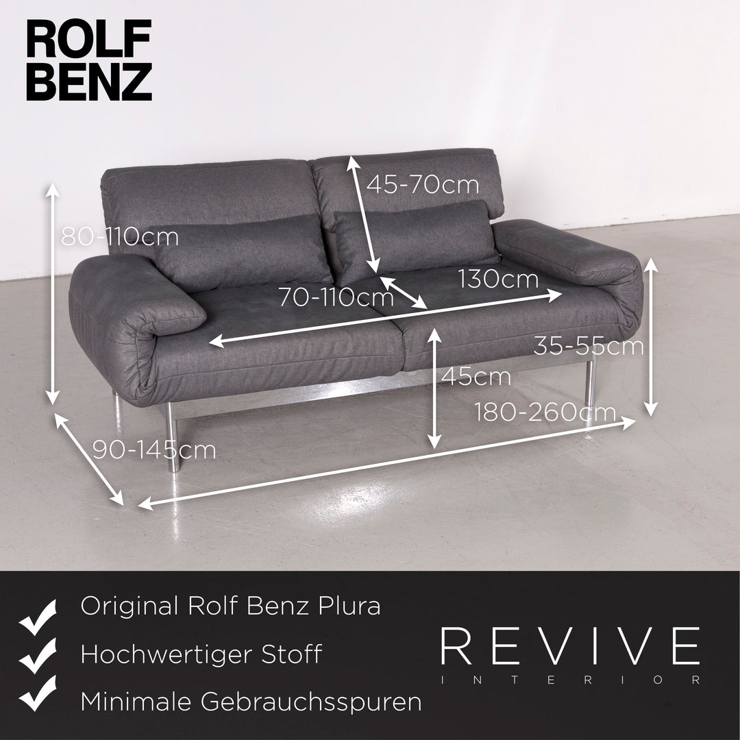 Rolf Benz Plura designer fabric sofa gray two-seater couch function #7408