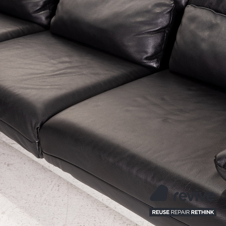 Rolf Benz Plura Leather Corner Sofa Black Relaxation function couch