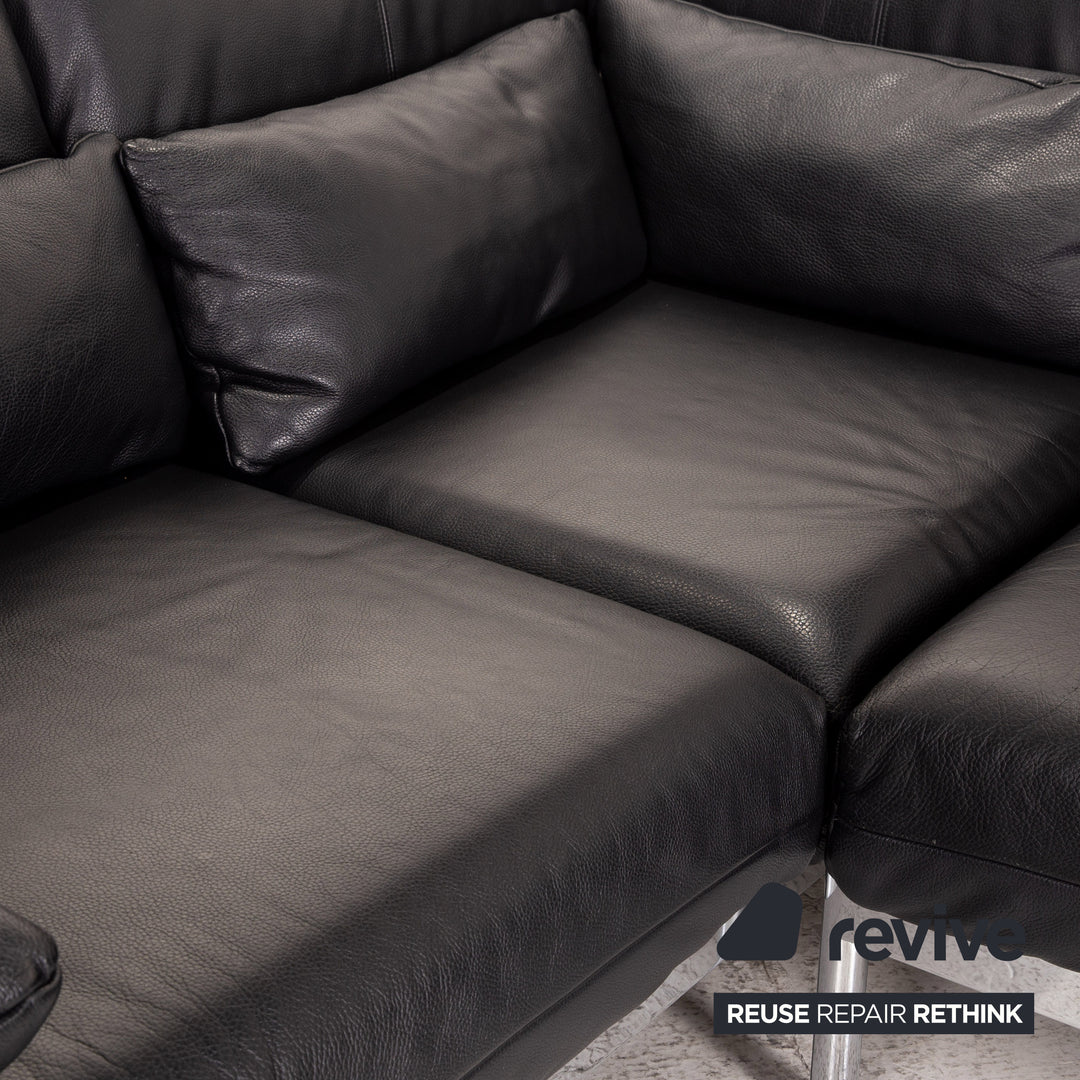 Rolf Benz Plura Leather Corner Sofa Black Relaxation function couch