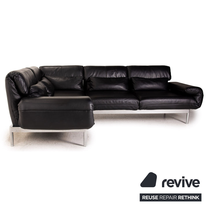 Rolf Benz Plura Leather Corner Sofa Black Relaxation function couch