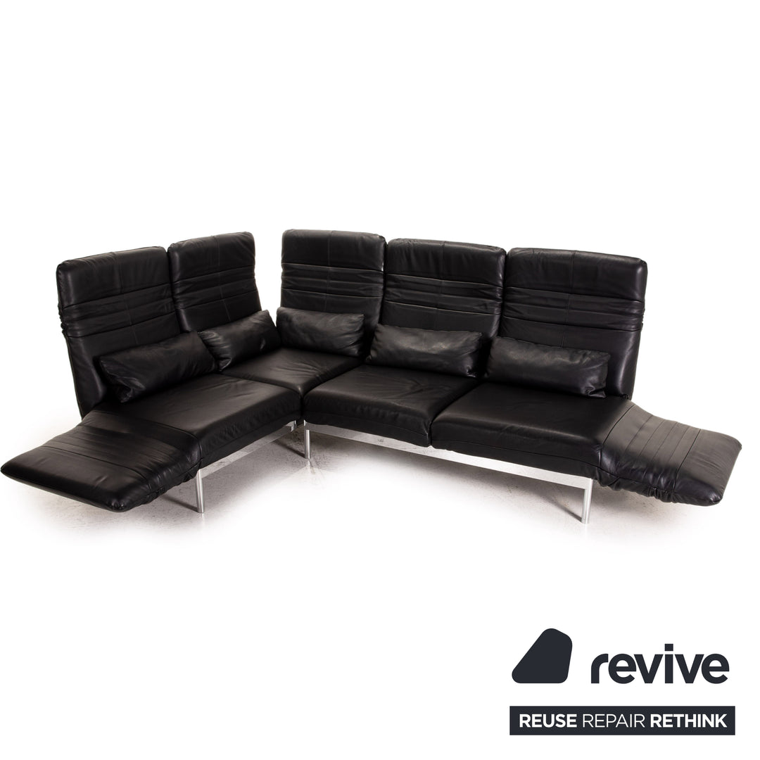 Rolf Benz Plura Leather Corner Sofa Black Relaxation function couch