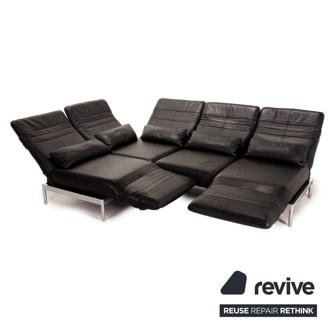 Rolf Benz Plura Leather Corner Sofa Black Relaxation function couch