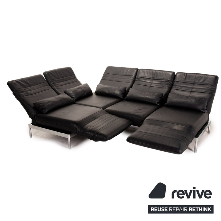 Rolf Benz Plura Leather Corner Sofa Black Relaxation function couch
