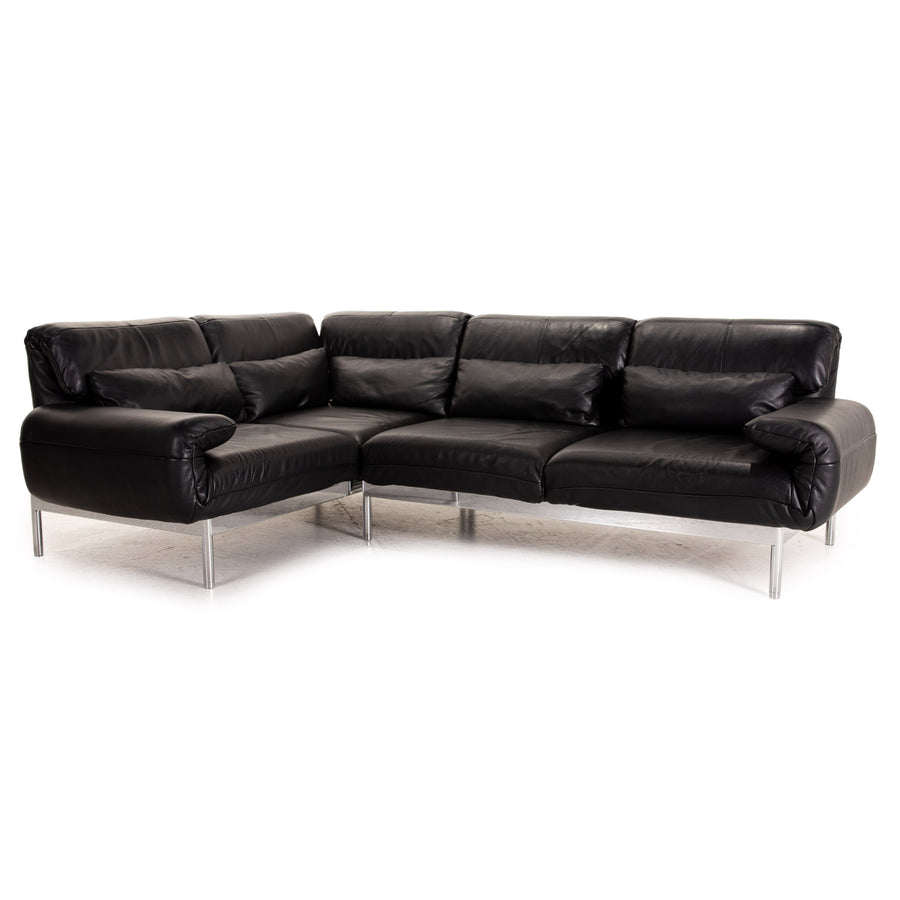 Rolf Benz Plura Leather Corner Sofa Black Relaxation function couch