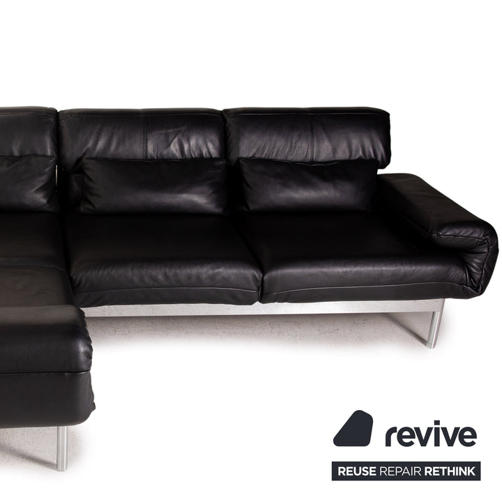 Rolf Benz Plura Leather Corner Sofa Black Relaxation function couch