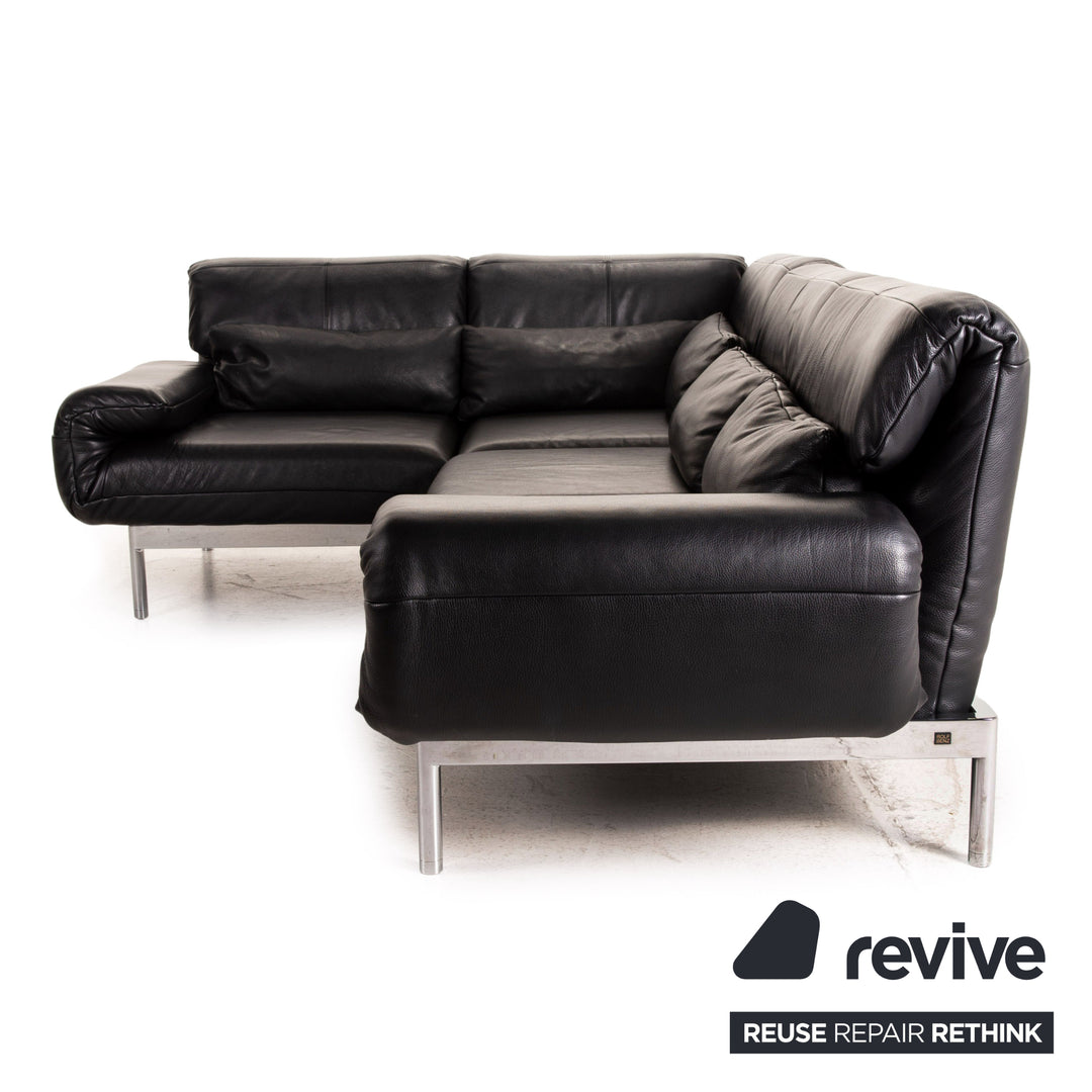 Rolf Benz Plura Leather Corner Sofa Black Relaxation function couch