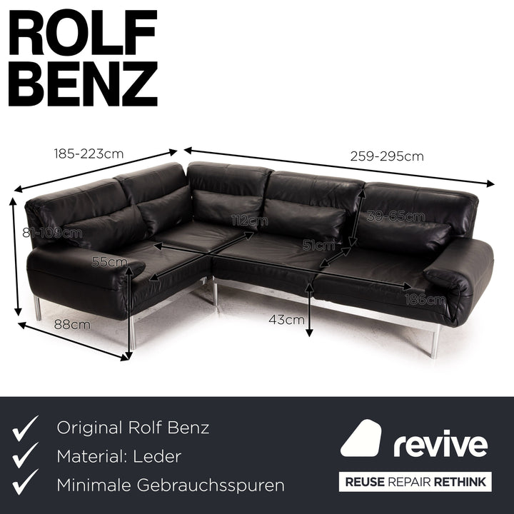 Rolf Benz Plura Leather Corner Sofa Black Relaxation function couch