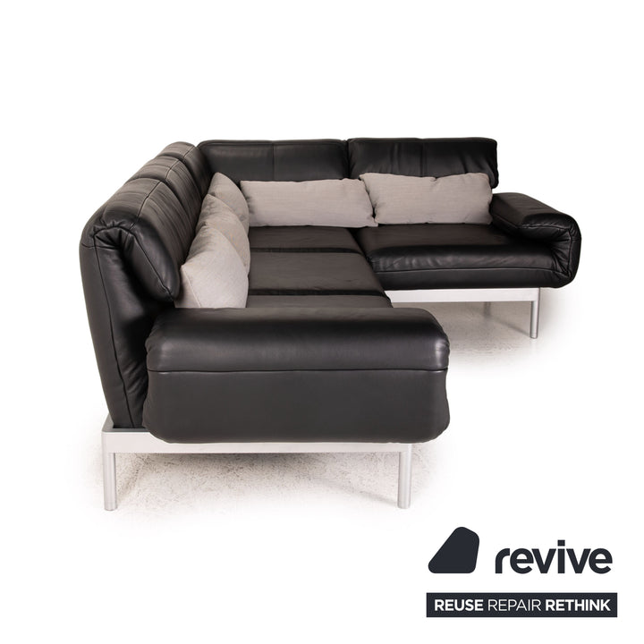 Rolf Benz Plura Leather Corner Sofa Black Relaxation Function Sofa Couch