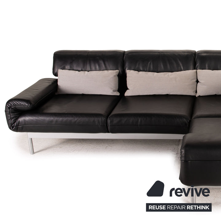 Rolf Benz Plura Leather Corner Sofa Black Relaxation Function Sofa Couch