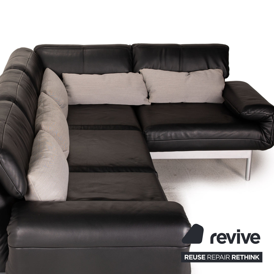 Rolf Benz Plura Leather Corner Sofa Black Relaxation Function Sofa Couch
