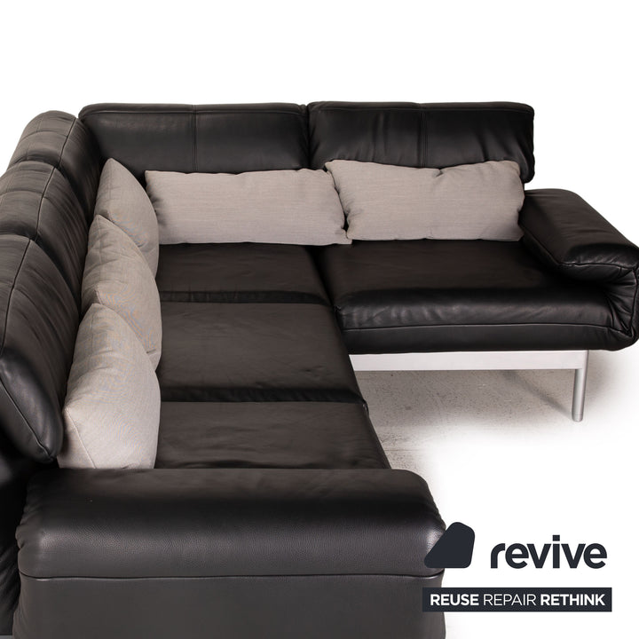 Rolf Benz Plura Leather Corner Sofa Black Relaxation Function Sofa Couch