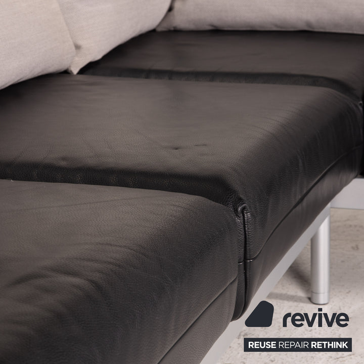 Rolf Benz Plura Leather Corner Sofa Black Relaxation Function Sofa Couch
