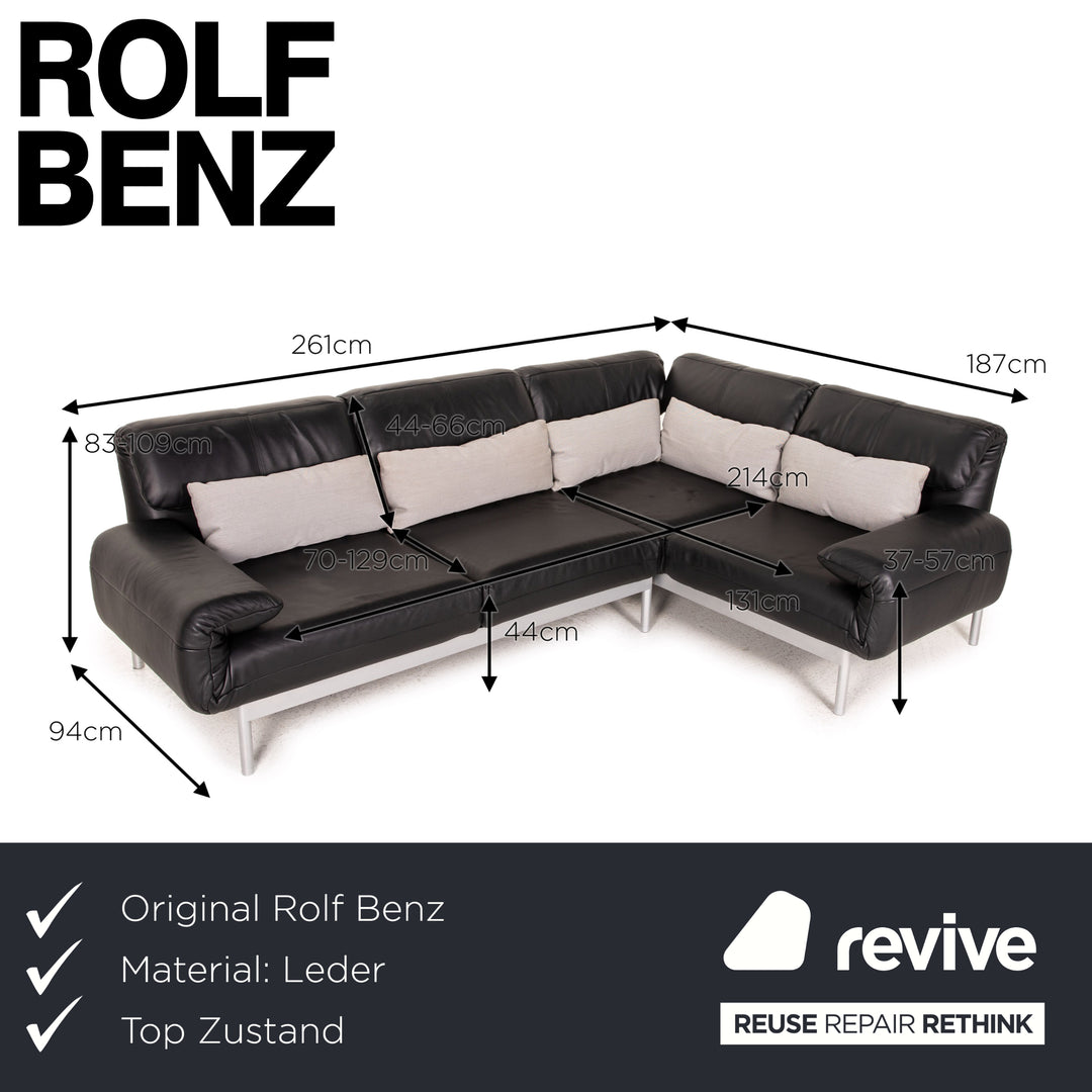 Rolf Benz Plura Leather Corner Sofa Black Relaxation Function Sofa Couch
