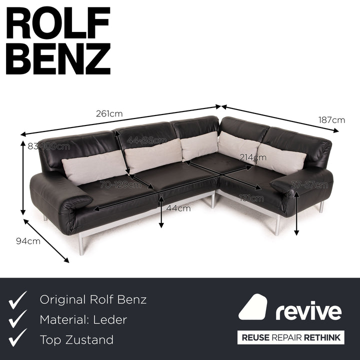 Rolf Benz Plura Leather Corner Sofa Black Relaxation Function Sofa Couch