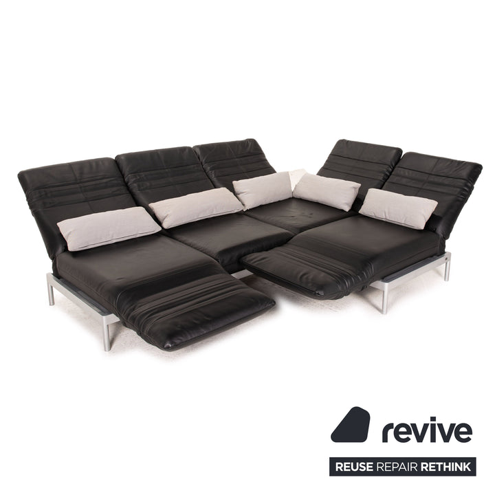 Rolf Benz Plura Leather Corner Sofa Black Relaxation Function Sofa Couch