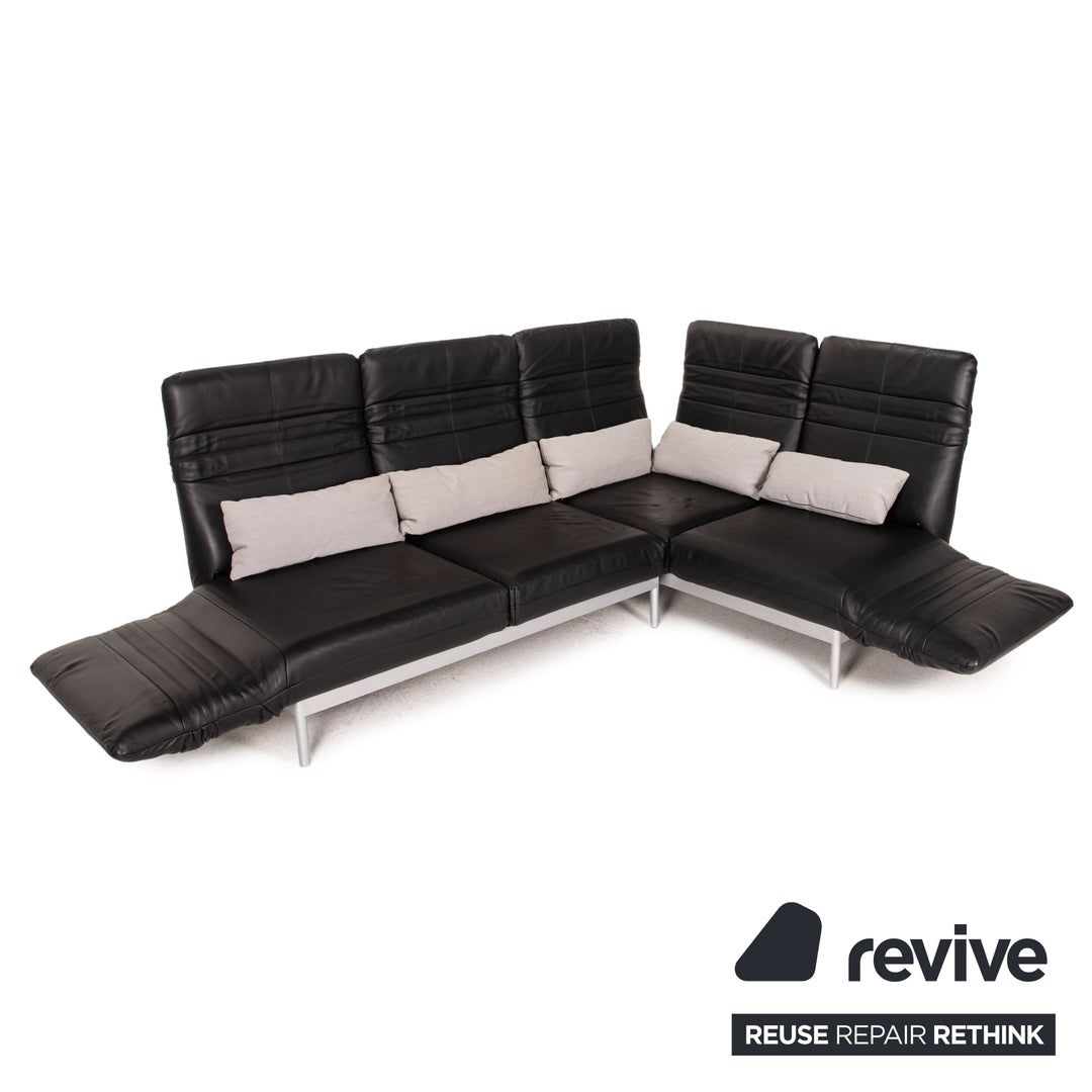 Rolf Benz Plura Leather Corner Sofa Black Relaxation Function Sofa Couch